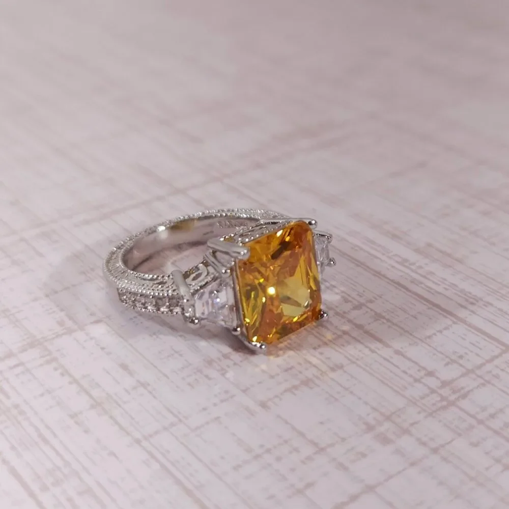Simulated Yellow Diamond Ring in Sterling Silver Size 7